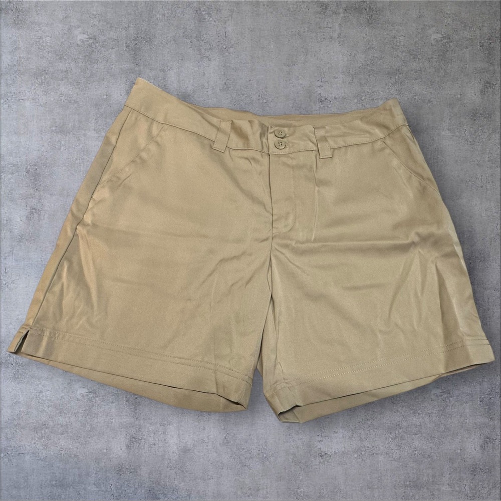 BCG Shorts Women 12 Khaki Stretch Mid Rise 7" Inseam Pockets Lightweight Walking - Picture 1 of 9